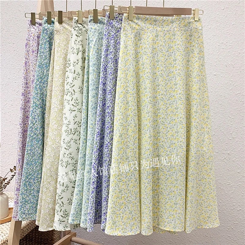 [Hàng Đặt Trước] Chân Váy Midi Hoa Nhí Chiffron