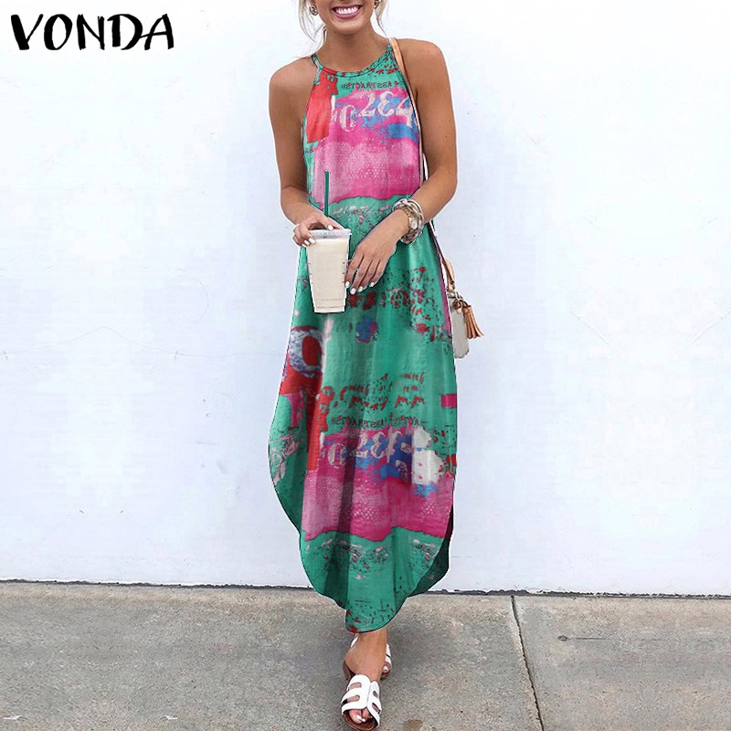 Đầm Maxi VONDA Không Tay In Họa Tiết Phong Cách Bohemian Cổ Điển Dành Cho Nữ | BigBuy360 - bigbuy360.vn