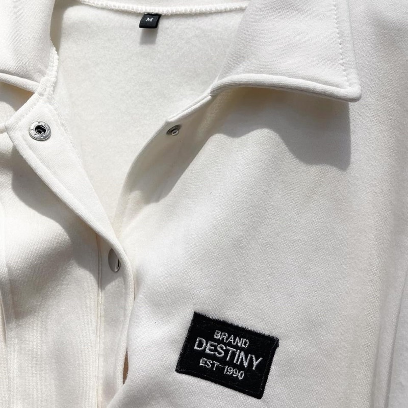 (CÓ SẴN) Áo Khoác Polo nút bấm chữ thêu nỉ bông DESTINY unisex (nam nữ mặc được)