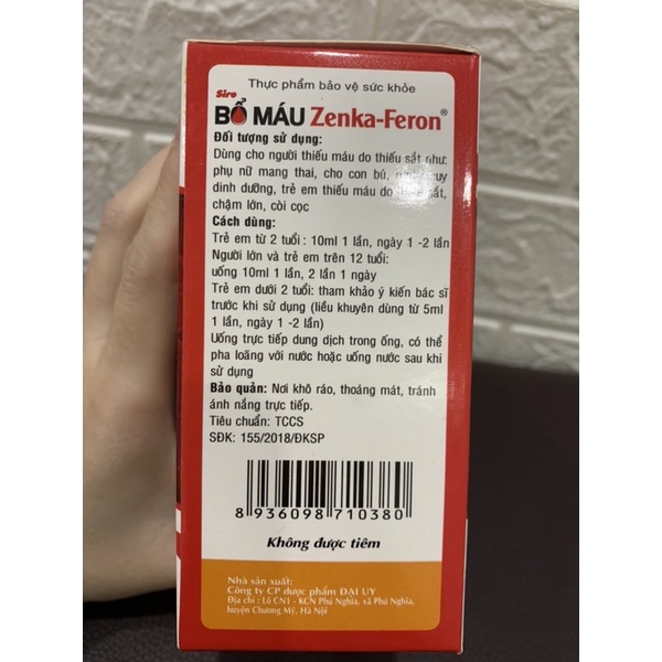 Siro BỔ MÁU ZENKA- FERON hộp 20 ống - Cung cấp Sắt, Acid Folic, Vitamin B12
