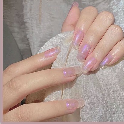 Bộ 24 Móng Tay Giả Dạng Dài Màu Ngọc Trai Sáng Bóng Phong Cách Âu Mỹ Tiện Dụng