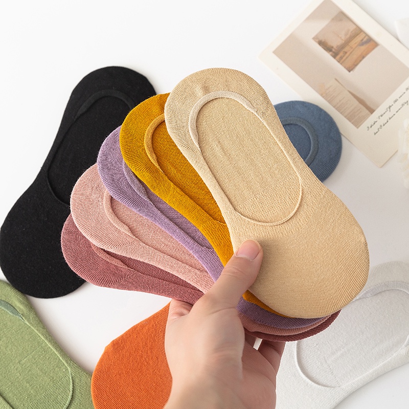 Vớ vải cotton trơn màu mỏng chống trượt cổ thấp thời trang mùa hè dành cho nữ