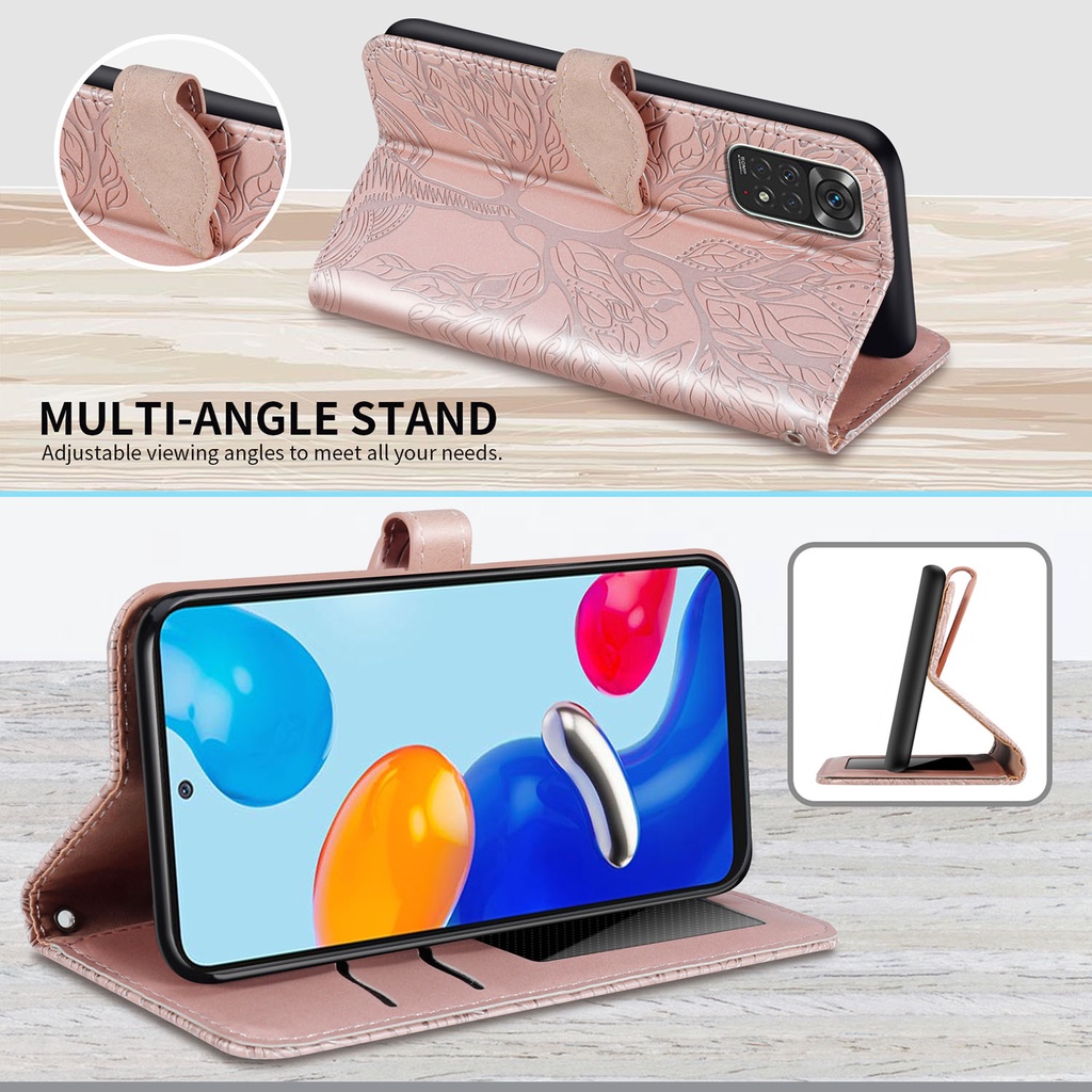 Bao Da PU Điện Thoại Nắp Lật Mềm Họa Tiết Cây 3D Có Ngăn Đựng Thẻ Cho Xiaomi Redmi Note 11 11s 11T POCO M4 Pro 5G Ốp