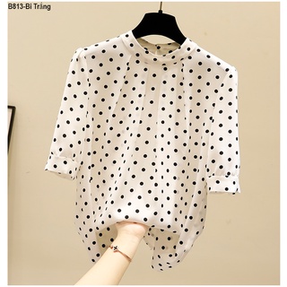 B813 áo sơ mi họa tiết tay ngắn