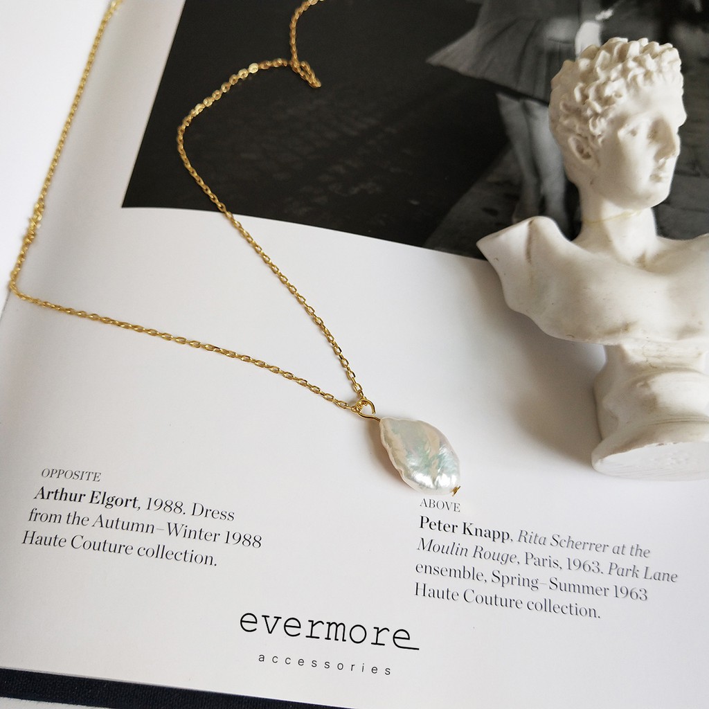 Dây chuyền bạc EVERMORE, vòng cổ mặt ngọc trai nhân tạo bạc ý 925, phong cách minimalist, thanh lịch - D018