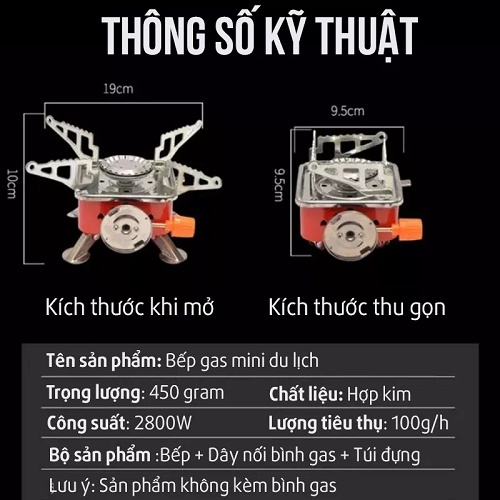 Bếp ga du lịch mini dã ngoại gấp gọn đa năng tiện lợi, bếp ga mini