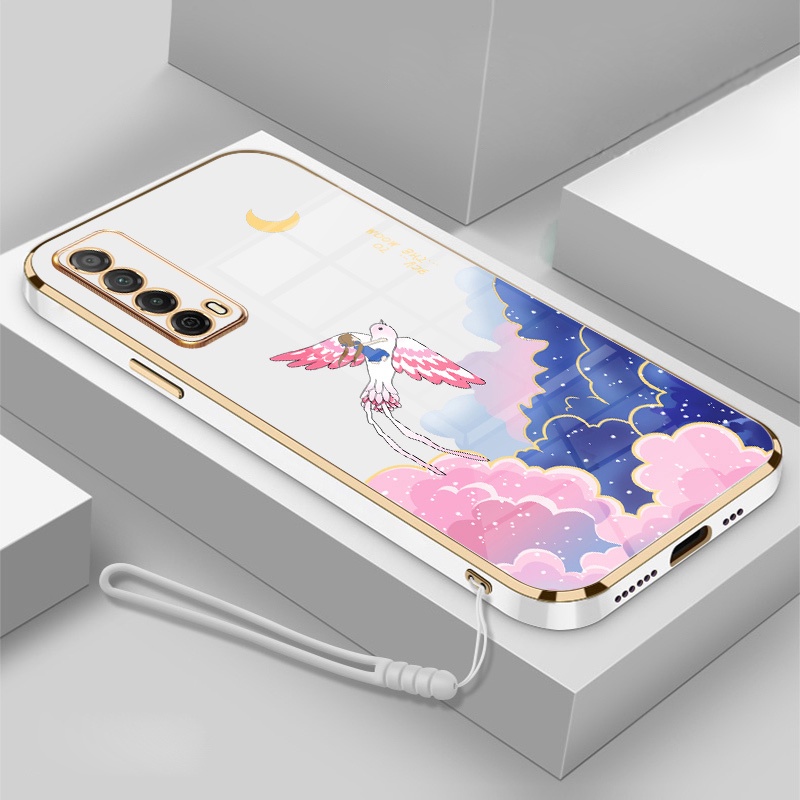 Ốp Điện Thoại Viền Mềm Mạ Điện In Hoạt Hình Kèm Dây Đeo Cho Huawei y7a nova 7i nova 5t nova 3i nova 8i