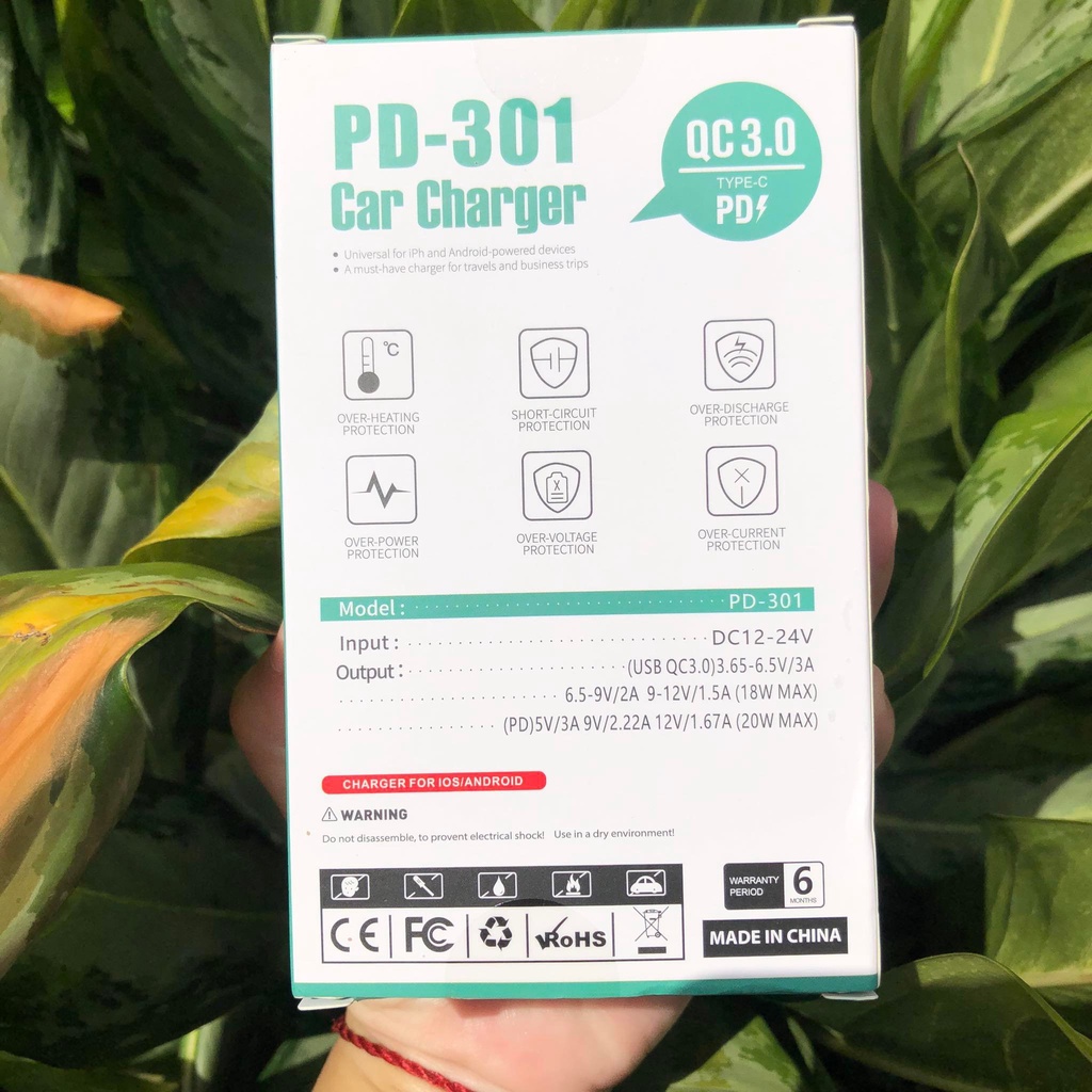 Cốc sạc oto có cổng PD sạc nhanh SYC 301 có 2 cổng usb 38W