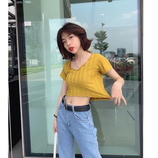 Crop tay ngắn cuốn biên