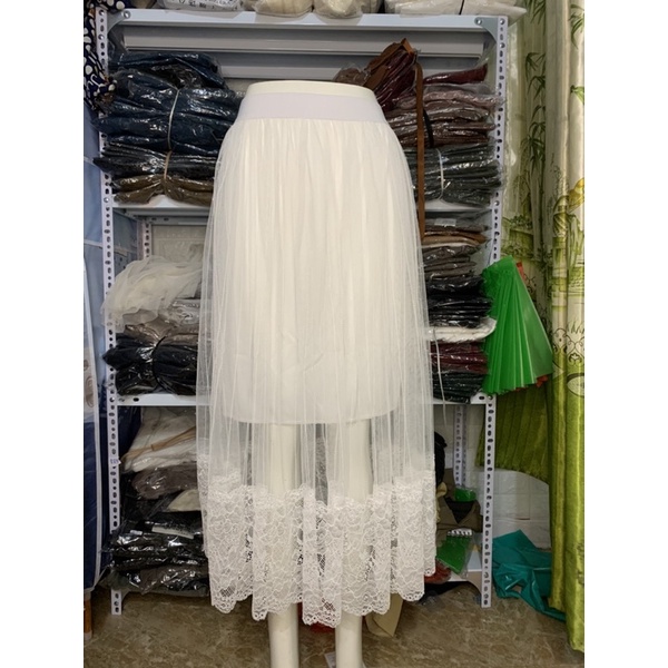 #8901 Chân váy maxi - Chân váy voan lưới đuôi ren dài hot hit hàng QC
