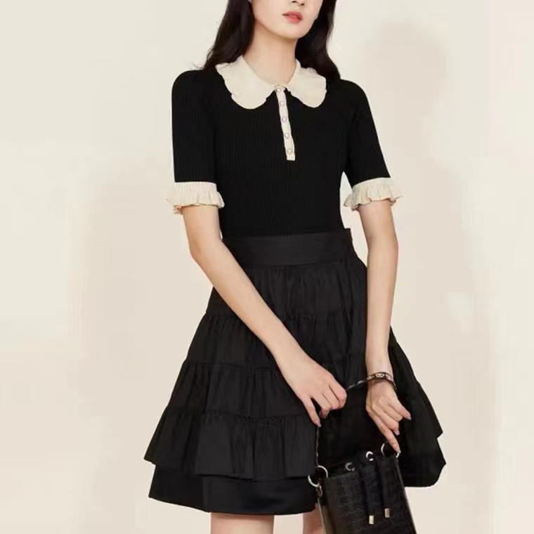 PYAE Sandro 2021 autumn and winter new women's women's wooden ear doll collar knitwear slim fit elegant top