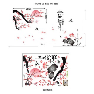 Decal Cành đào va hoa sen PK252
