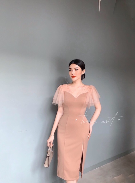 Đầm Body Phối Lưới Xẻ Tà ĐEN/NUDE/ĐỎ xt