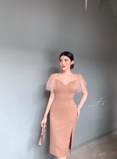 Đầm Body Phối Lưới Xẻ Tà ĐEN/NUDE/ĐỎ xt
