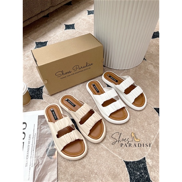 Dép nữ thời trang hai quai ngang cute kiểu đế bệt đẹp thời trang SHOES PARADISE D019