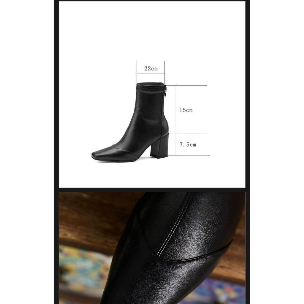 Giày bốt nữ cao gót co giãn phong cách Pháp thời trang thu đông năng động