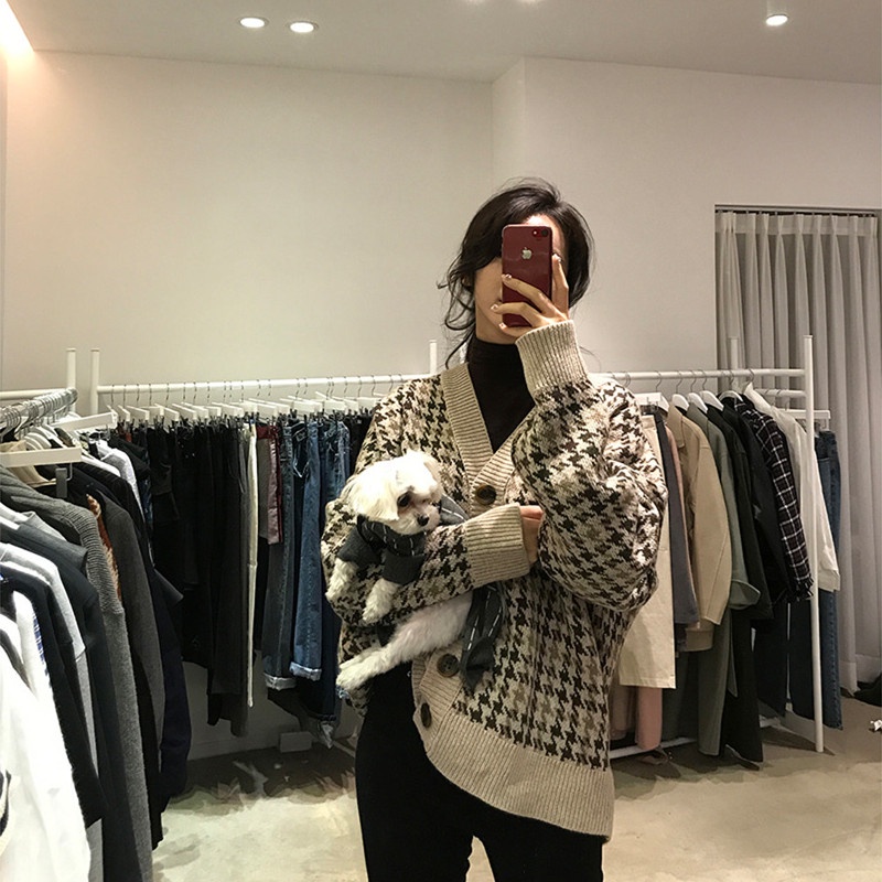 Kumi.vn SẴN áo len cardigan họa tiết dáng rộng phong cách Hàn Quốc