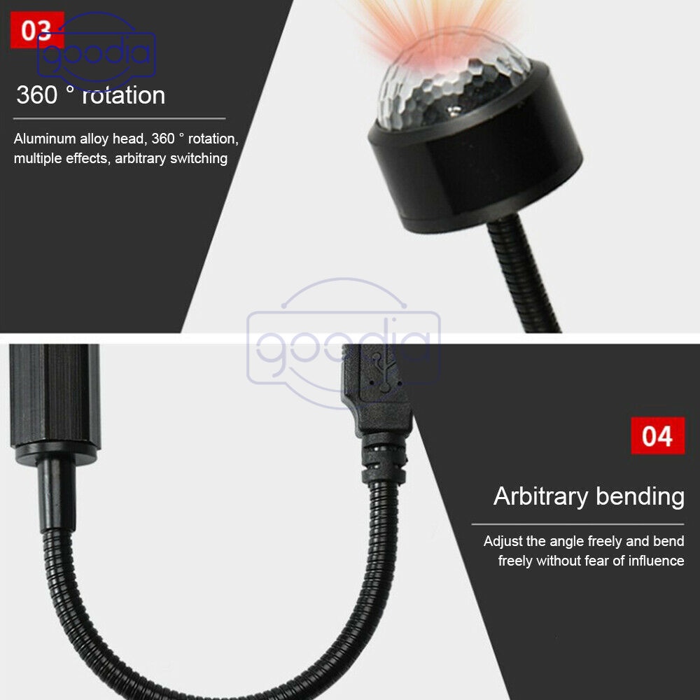 Goodia - Đèn LED RGB Cổng USB Gắn Trần Xe Hơi Tạo Không Khí Ngôi Sao Đêm Cảm Ứng