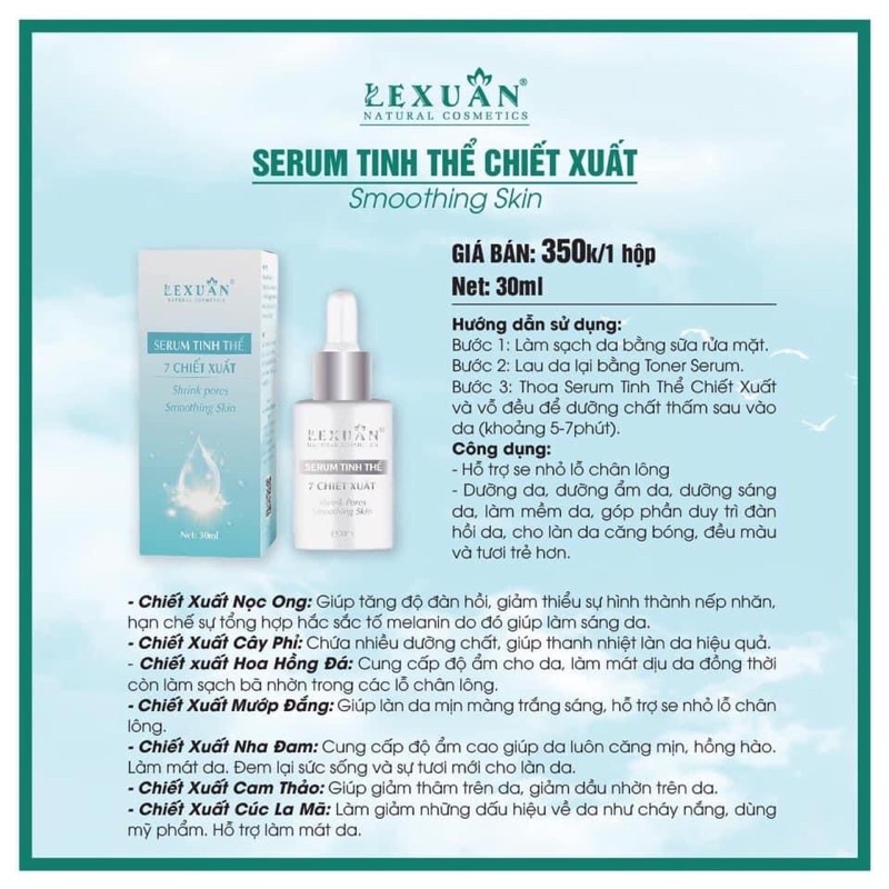 serum tinh thể 7 chiết xuất chính hãng LÊ XUÂN ( hỗ trợ thu nhỏ lỗ chân lông, dưỡng da cấp ẩm cho lan da căng bóng
