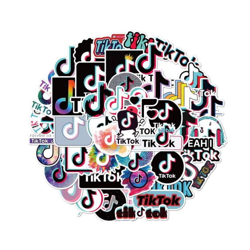 Combo sticker LOGO TIKTOK nhựa PVC không thấm nước, dán nón bảo hiểm, laptop, điện thoại, Vali, xe