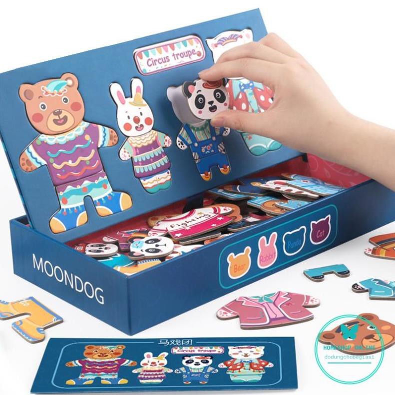 Bộ Ghép hình mặc quần áo cho Gấu Thỏ có nam châm kiêm bảng từ viết vẽ cho bé HOMESHOP ONLINE