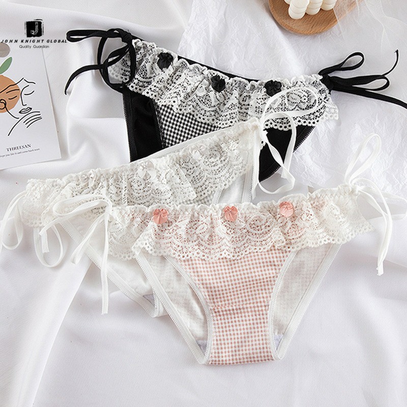 Quần lót cotton phối ren đính nơ gợi cảm 0618 - Quần lót cột dây 2 bên sexy (Hee su shop )