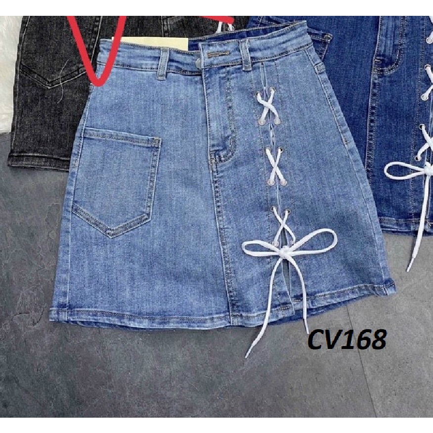 Chân váy jeans đan dây co giãn có lót quần CV168