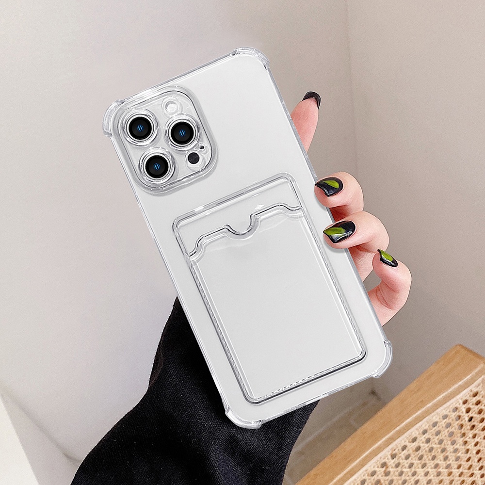 Ốp Điện Thoại Silicon TPU Mềm Trong Suốt Chống Sốc Có Ngăn Đựng Thẻ Cho iPhone 11 12 13 Pro Max X XS Max XR 7 8 Plus SE 2020