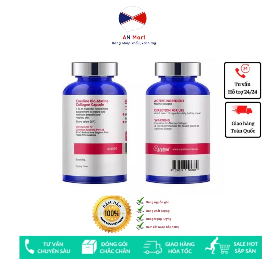 Viên Uống Hỗ Trợ Làm Đẹp Da Bổ Sung Collagen Careline Bio Marine Collagen 2000mg - 100 viên Nhập KHẩu Úc AN Mart