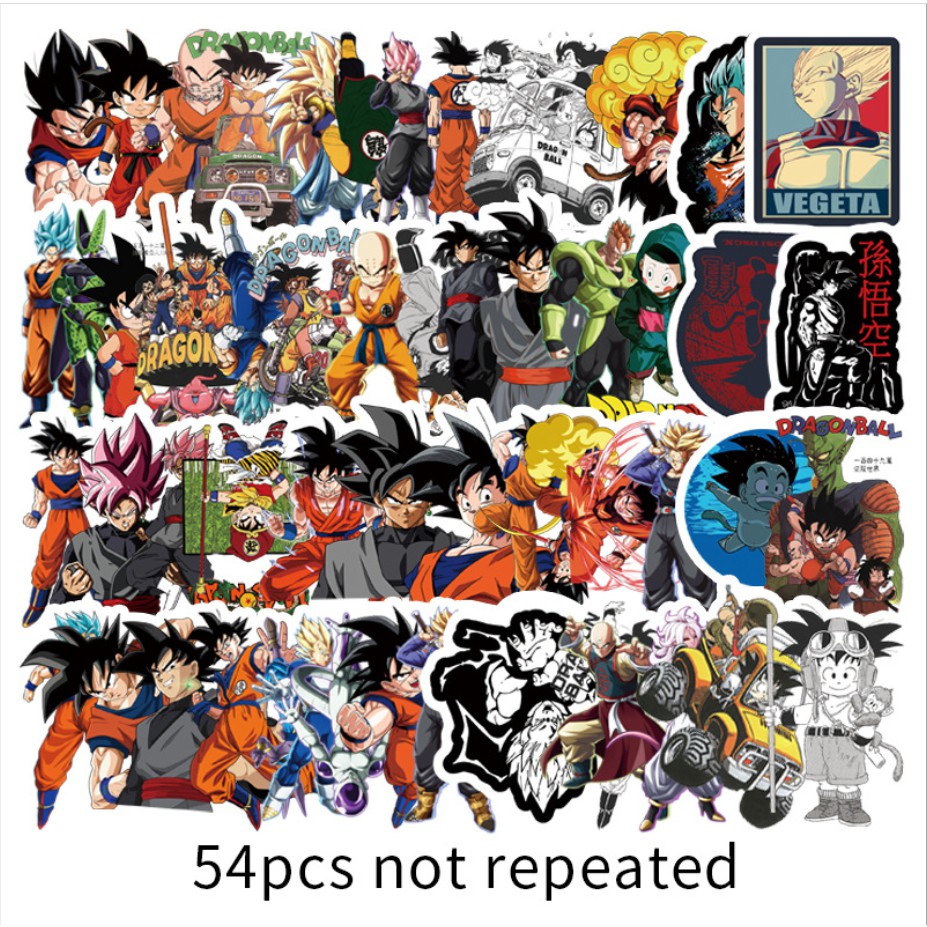 [Set 54 Cái] Sticker Dragon Ball dán trang trí laptop, mũ nón bảo hiểm, vali, xe tay ga, ván trượt