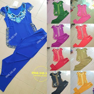 Đồ bộ mặc nhà solen thêu áo xẻ tà đẹp(hoa thêu ngẫu nhiên)