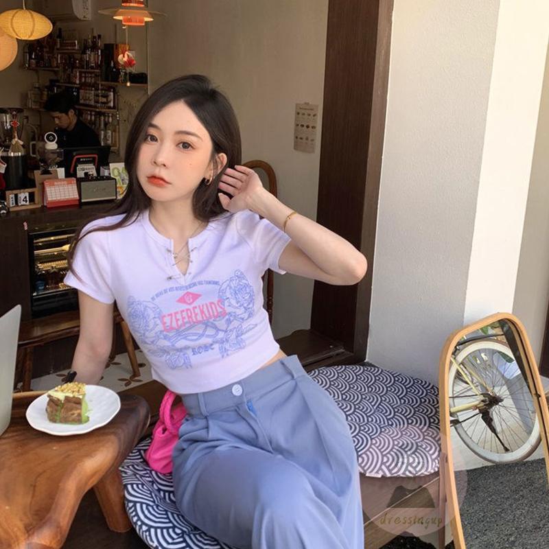 Áo Thun Nữ Ngắn Tay Họa Tiết Hoa Thời Trang Mùa Hè Màu Đen/Trắng