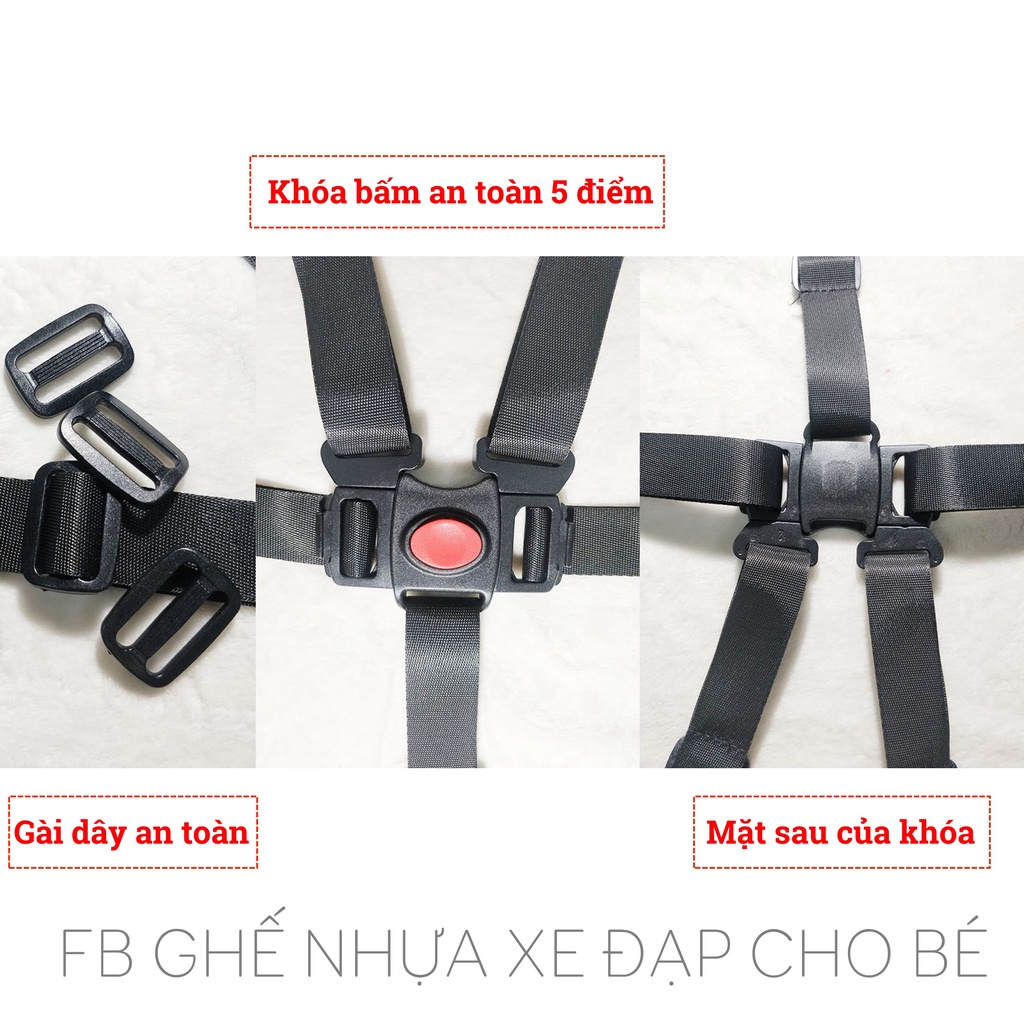 Dây an toàn 5 điểm Dây lắp trên các loại ghế xe đạp, ghế ăn, ghế ngồi ô tô hoặc xe máy, tháo lắp tiện lợi - Khóa bấm giữ