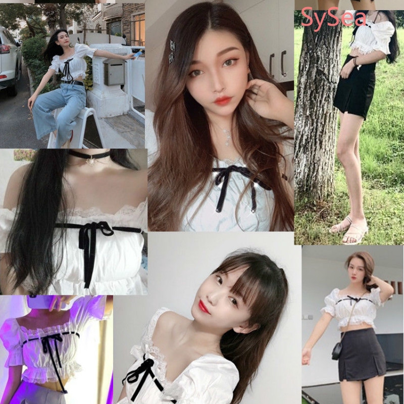 Áo Kiểu Tay Phồng Phối Ren Và Chân Váy Đen Phong Cách Nữ Tính