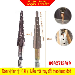 Mũi khoan tháp, bước HSS M35 cobalt lỗ khoan 4mm - 12mm chân lục giác,chất liệu cobalt , độ cứng cao , khoan inox
