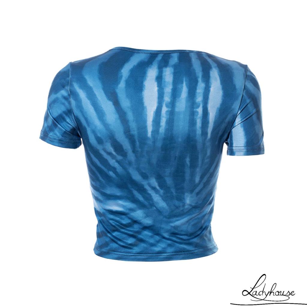 Áo Thun Croptop Tay Ngắn Cổ Tròn In Họa Tiết Trái Tim Màu Nhuộm Xinh Xắn Cho Nữ