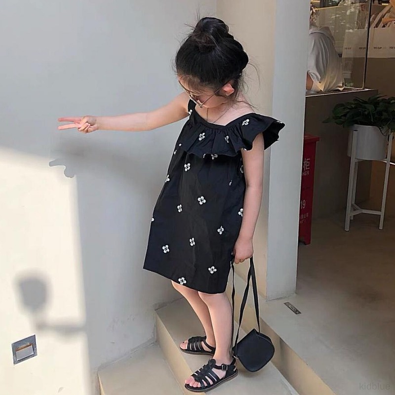 Đầm Hoa Hai Dây Phong Cách Hàn Quốc Xinh Xắn Cho Bé Gái