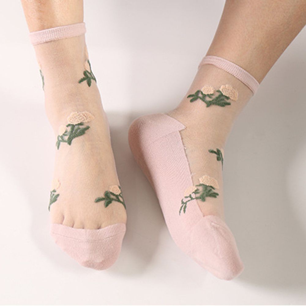 Jacquard Rose cotton Glass Silk Flower Socks