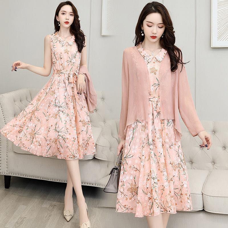 Đầm Chiffon Dáng Dài Phối Ren Thiết Kế Thanh Lịch Cho Nữ