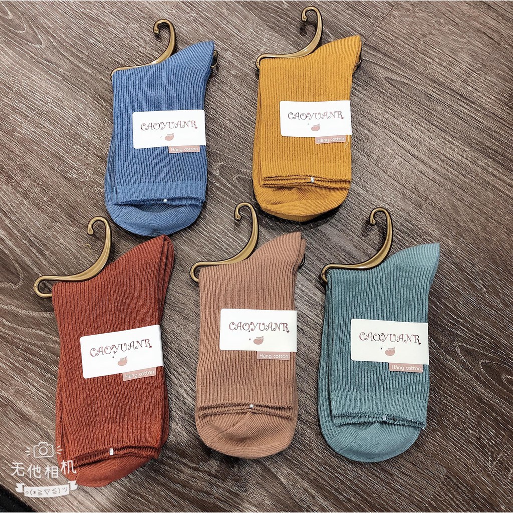Set 5 đôi tất vớ cao cổ nữ Hàn quốc trơn nhiều màu coton dày dặn, đẹp-giadungsieure