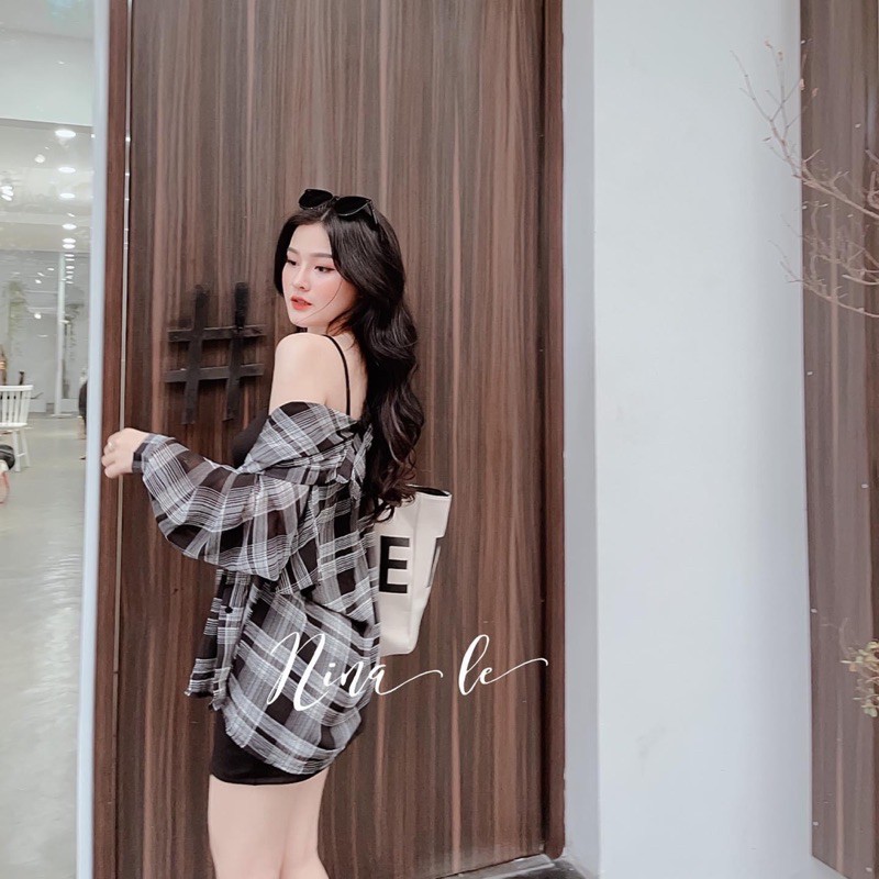 🖤SET ĐẦM 2S BODY ĐEN+KHOÁC SƠMI CARO