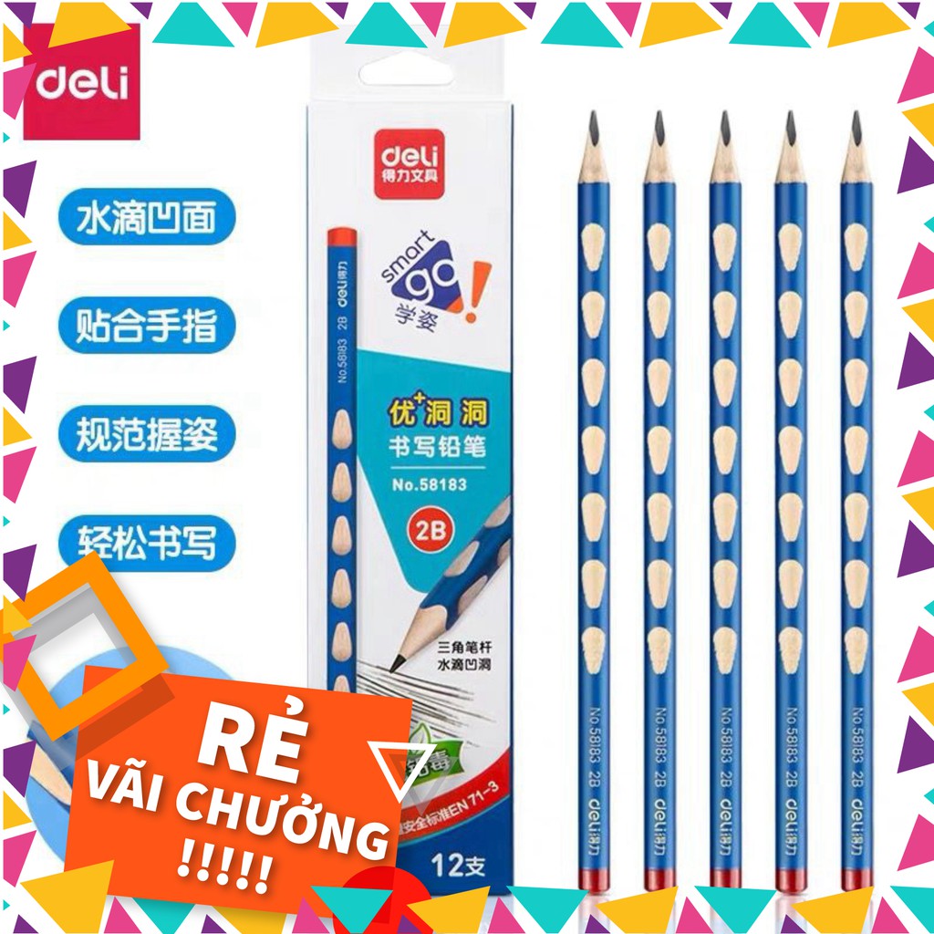 [HOT] Combo 6 chiếc/ 12 chiếc Bút chì định vị tay cầm Deli 58181/58183- lựa chọn thông minh cho học sinh lớp 1