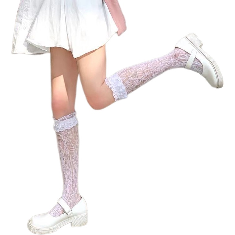Tất ống dài phối ren phong cách lolita Nhật Bản cho nữ 2022