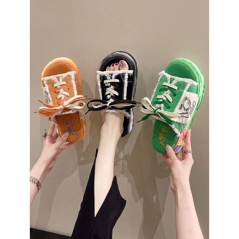 Giày Sandal Canvas Đế Dày Tăng Chiều Cao Phong Cách Mới Hợp Thời Trang
