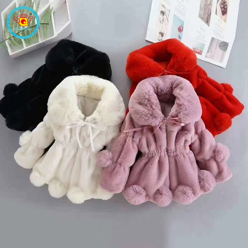 Áo khoác IQ ANGEL lông giả dày cổ phối lông thời trang mới cho bé gái