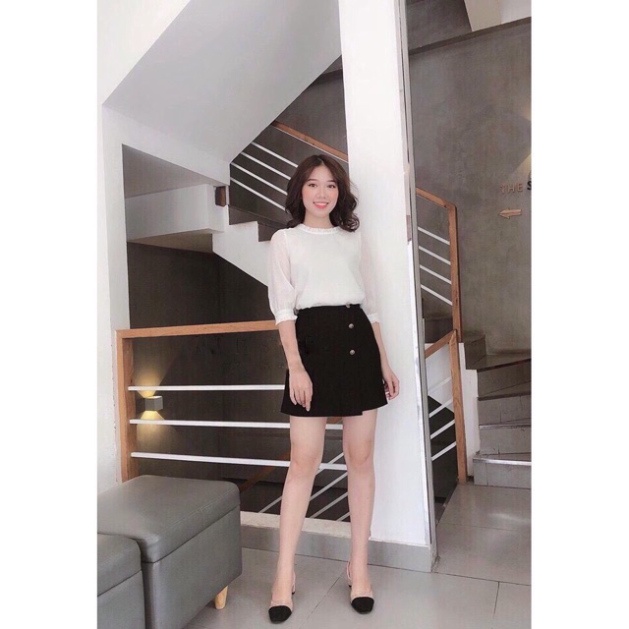 Quần giả váy Cúc Hoa siêu Hot chất đẹp mầu trắng đen deal tốt