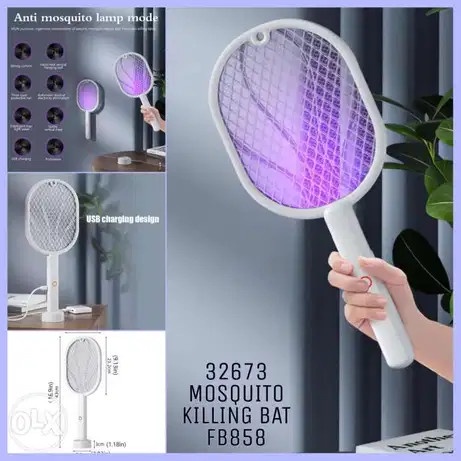 (Mới) vợt muỗi kiêm đèn bắt muỗi có đế fb 858, sạc usb