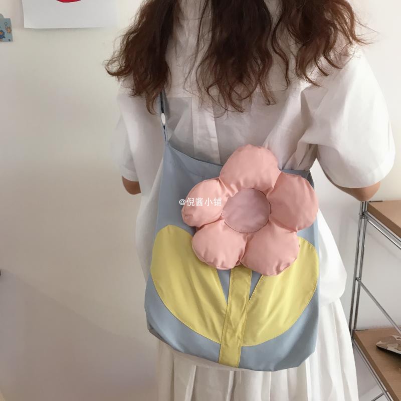 Túi đeo vai IELGY vải canvas cỡ lớn họa tiết hoa dễ thương thời trang