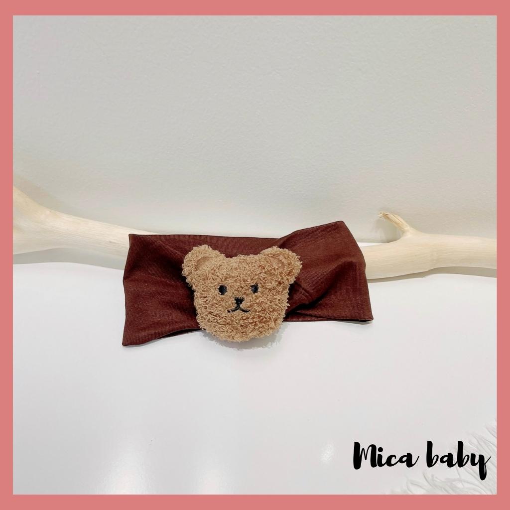 Băng đô đính gấu bông xù vải thun bản to dễ thương cho bé BD64 Mica Baby