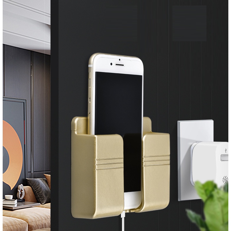 Giá đỡ dán tường treo remote máy lạnh đa năng, kệ treo sạc điện thoại, đầu dây điện tiện lợi